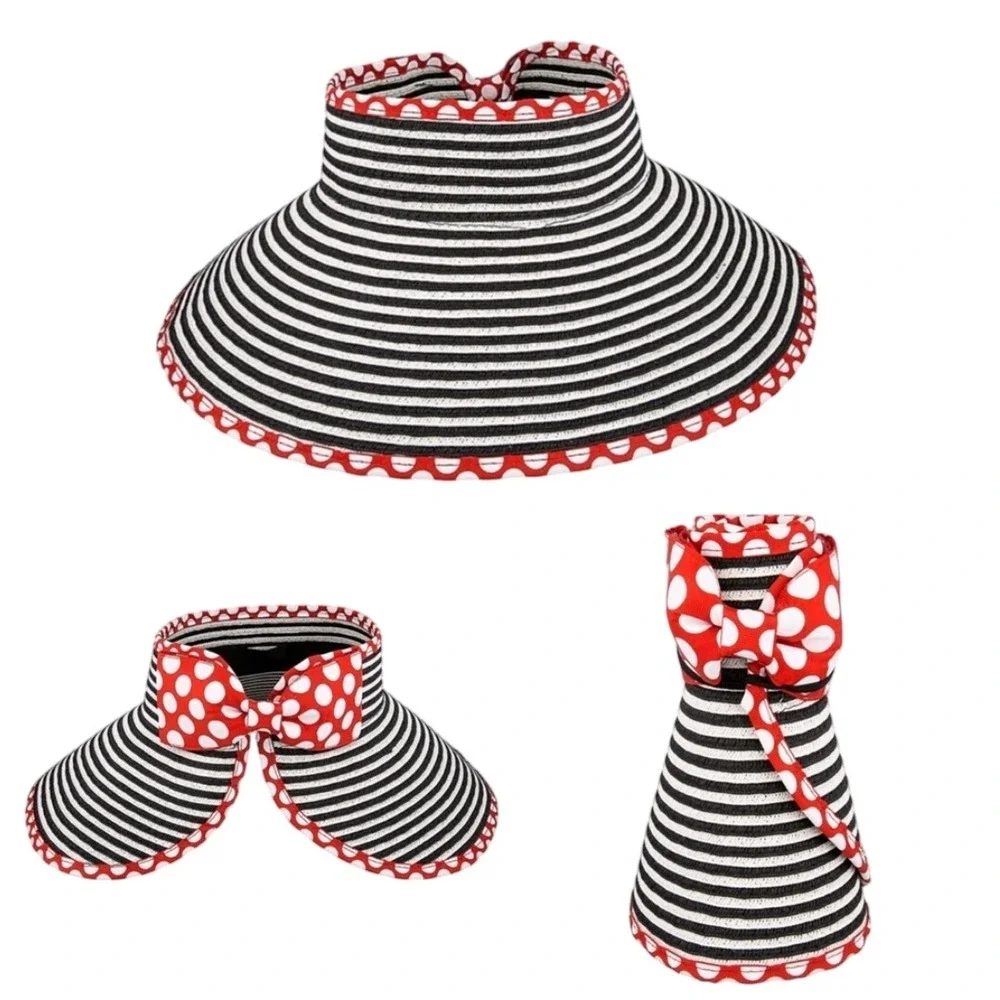 Disney Minnie Mouse Packable Sun Visor Sun Hat OS Striped Polka Dot Resort